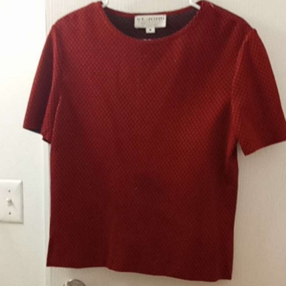 St. John Print Knit Scoop Neck Short Sleeve Top Sz M